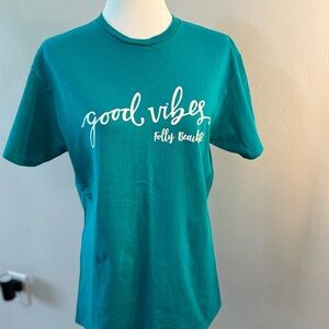 Good Vibes Teal Short Sleeve Tee - Folly Beach Script